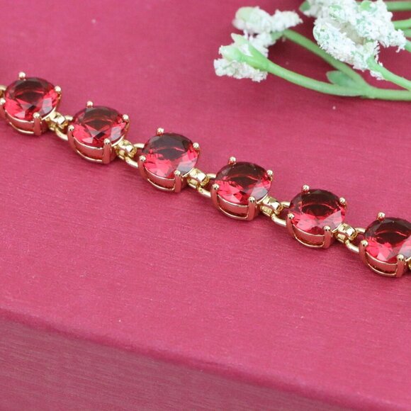 "Elegant Rose Gold Bracelet with Bold Red Stones, XPBL1023 - Picture 11 of 11
